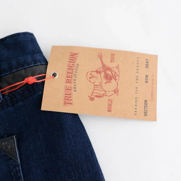 True Religion '03 Y2K Dark Wash With Leather Accent Mini Denim Low Rise Skirt 29 - Picture 13 of 13